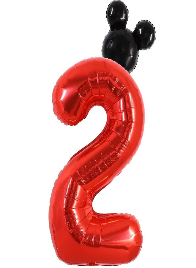 Vuzvuv 40 Inch Mouse Number Balloon No.2, Black Mouse Head Balloon and Red Giant Giant Number Two Balloon for Birthday, Mouse Theme Party Supplies, Baby Shower,Anniversary Decoration - Image 1